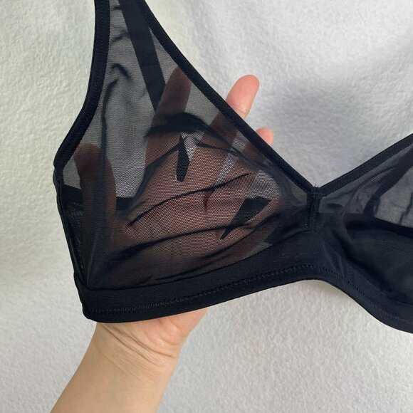 Cuup Womens XS Black Sheer Mesh Bra A-C Cup Adjustable Straps Wireless - Picture 4 of 7
